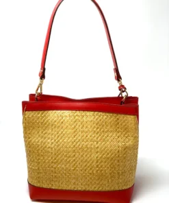 Laura DiMaggio Structured Raffia Bucket With Leather Trim