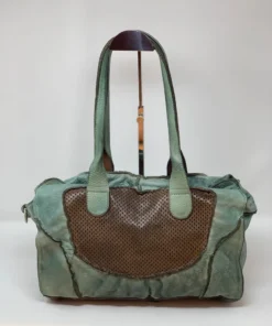 VLD Perforated Patchwork Pane Shoulder Satchel In Teal