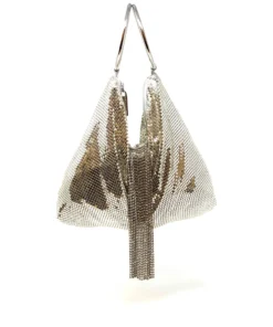 Whiting And Davis Silver Triangle Mesh Cascade Bracelet Clutch Evening Bags