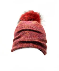 Angiolo Frasconi Hats AF Mohair Wool Pom Pom Knit Hat Red