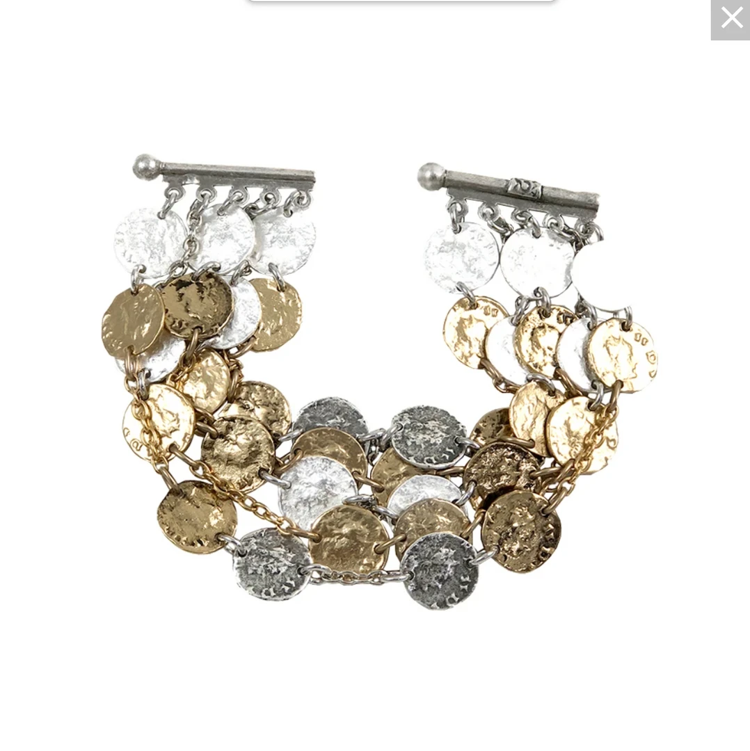 Tat2 Designs 5 Row Multi Finish Coin Bracelet 3 Tat2 Designs 5 Row Multi Finish Coin Bracelet