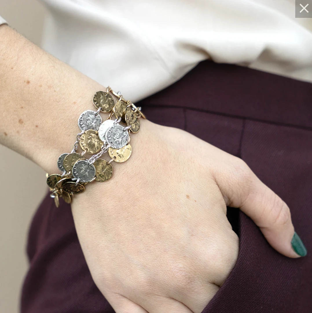 Tat2 Designs 5 Row Multi Finish Coin Bracelet 4 Tat2 Designs 5 Row Multi Finish Coin Bracelet