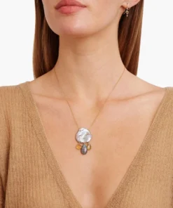 Chan Luu Grey Pearl And Floating Garnet Mix Necklace Jewelry