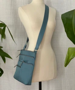 Big Bag Bags NICO - Small Nylon Multi-Pocket Bag | Blue Jay X Sage | Adjustable Cross-Body Strap