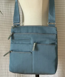 Highway Buzz Bags NICO- Small Nylon Multi-Pocket Bag | Blue Jay X Sage | Adjustable Cross-Body Strap