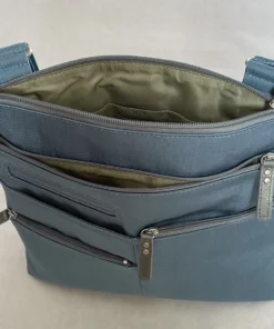 Highway Buzz Bags NICO- Small Nylon Multi-Pocket Bag | Blue Jay X Sage | Adjustable Cross-Body Strap